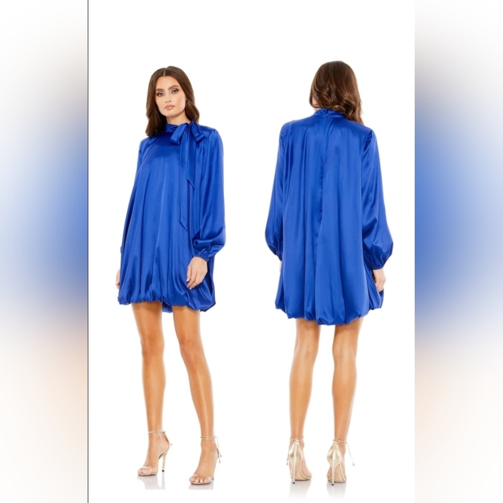 MAC DUGGAL ROYAL BLUE RUCHED LONG SLEEVE COWL NECK GOWN sx 6 NWT